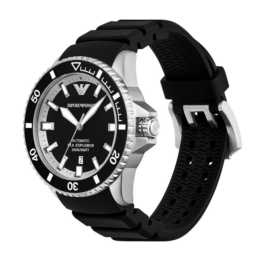 Emporio Armani Sea Explorer Automatic Black Dial Black Silicone Strap Watch For Men - AR60078 Buy Now By Emporio Armani