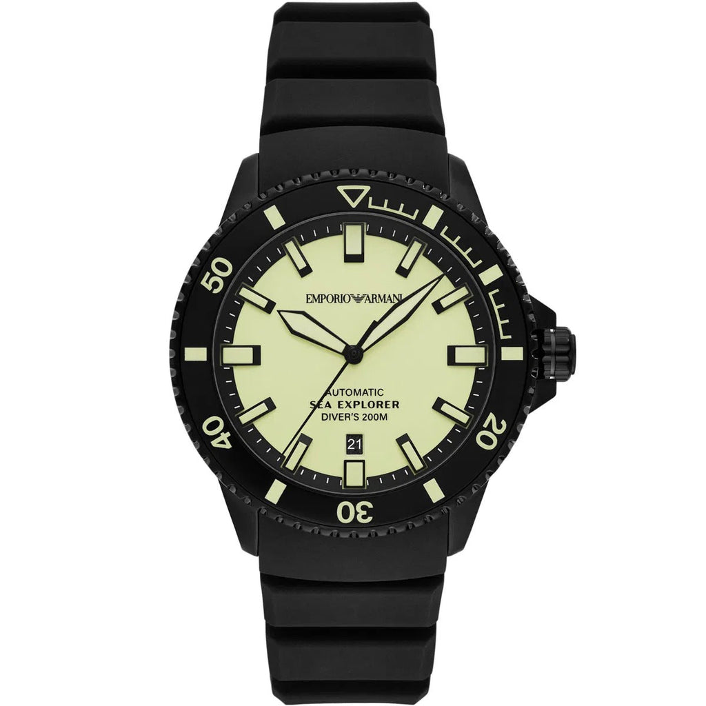 Emporio Armani Sea Explorer Automatic Yellow Dial Black Silicone Strap Watch For Men - AR60085 Buy Now By Emporio Armani