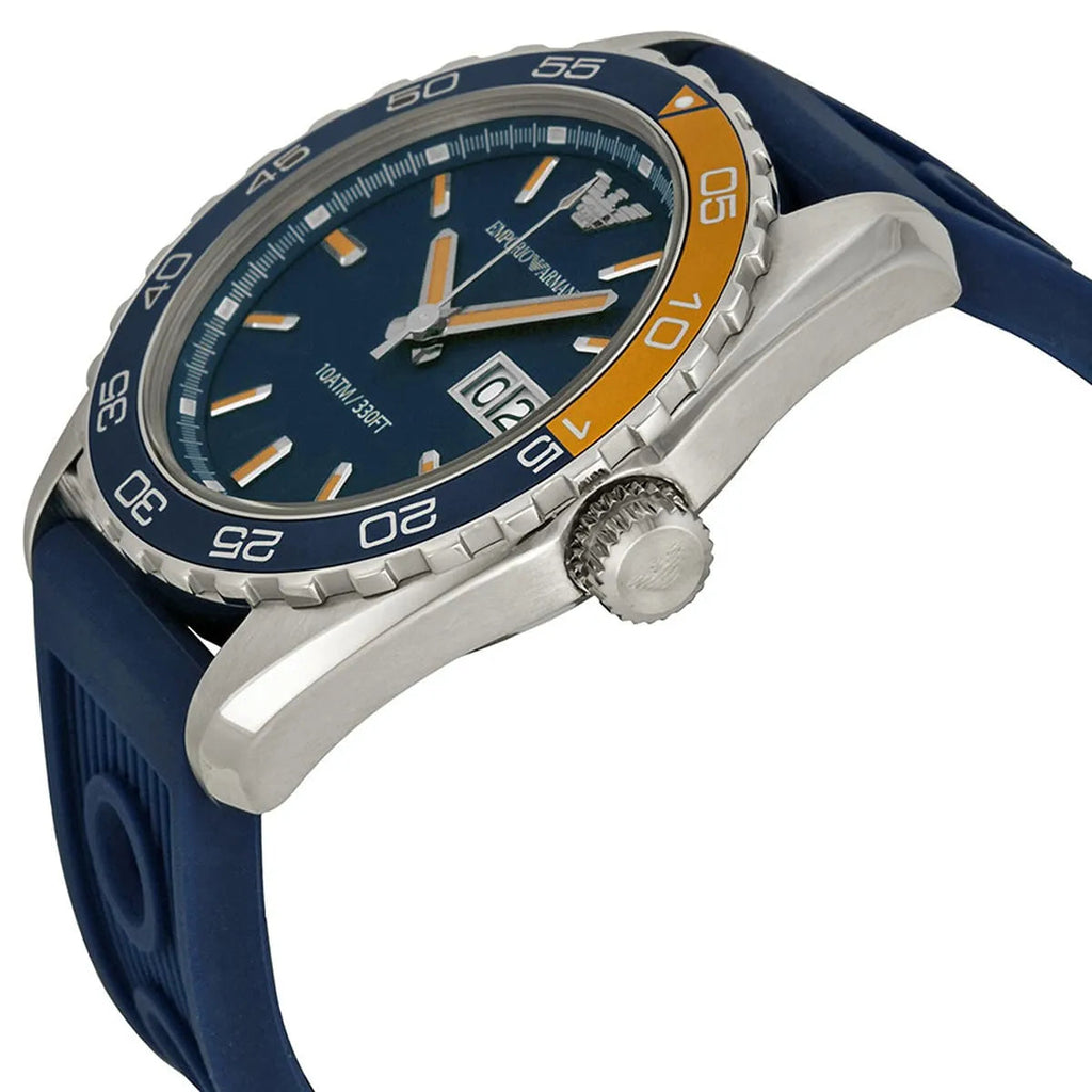 Emporio Armani Sportivo Chronograph Quartz Blue Dial Blue Rubber Strap Watch For Men - AR6045 Buy Now By Emporio Armani
