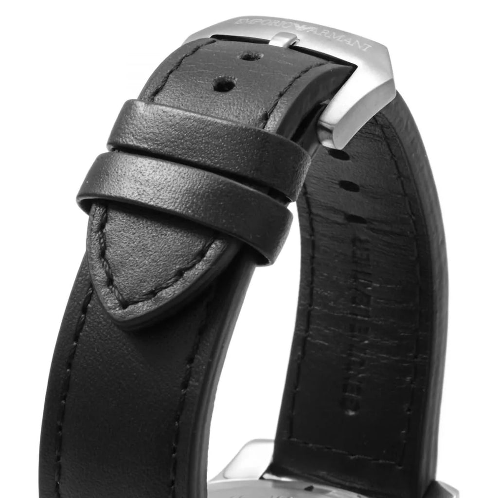 Emporio Armani Sportivo Chronograph Silver Dial Black Leather Strap Watch For Men - AR6054 Buy Now By Emporio Armani