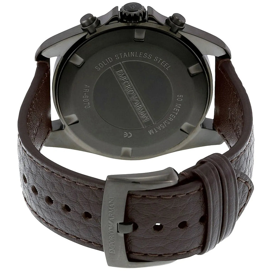 Emporio Armani Sportivo Chronograph Silver Dial Brown Leather Strap Watch For Men - AR6076 Buy Now By Emporio Armani