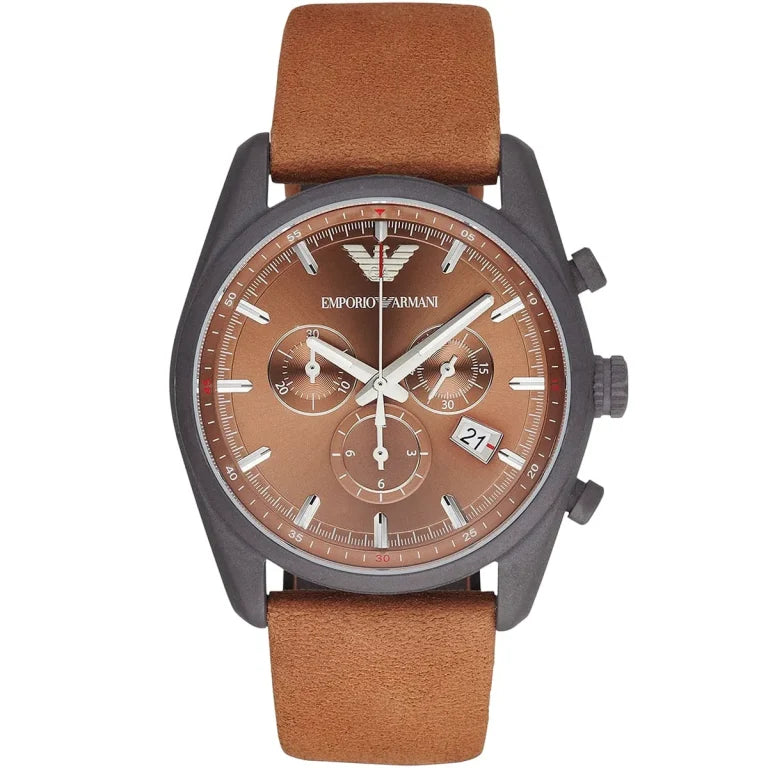 Emporio Armani Sportivo Chronograph Brown Dial Brown Leather Strap Watch For Men - AR6077 Buy Now By Emporio Armani