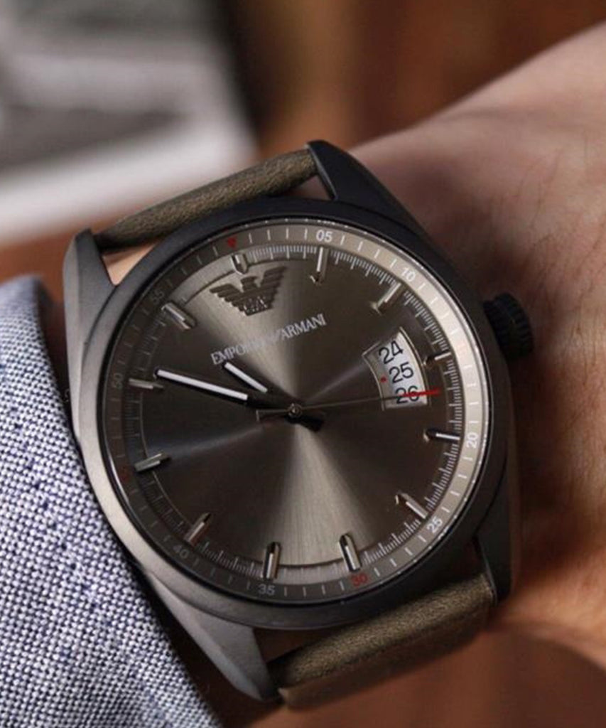 Emporio Armani Sportivo Quartz Silver Dial Brown Leather Strap Watch For Men - AR6079 Buy Now By Emporio Armani