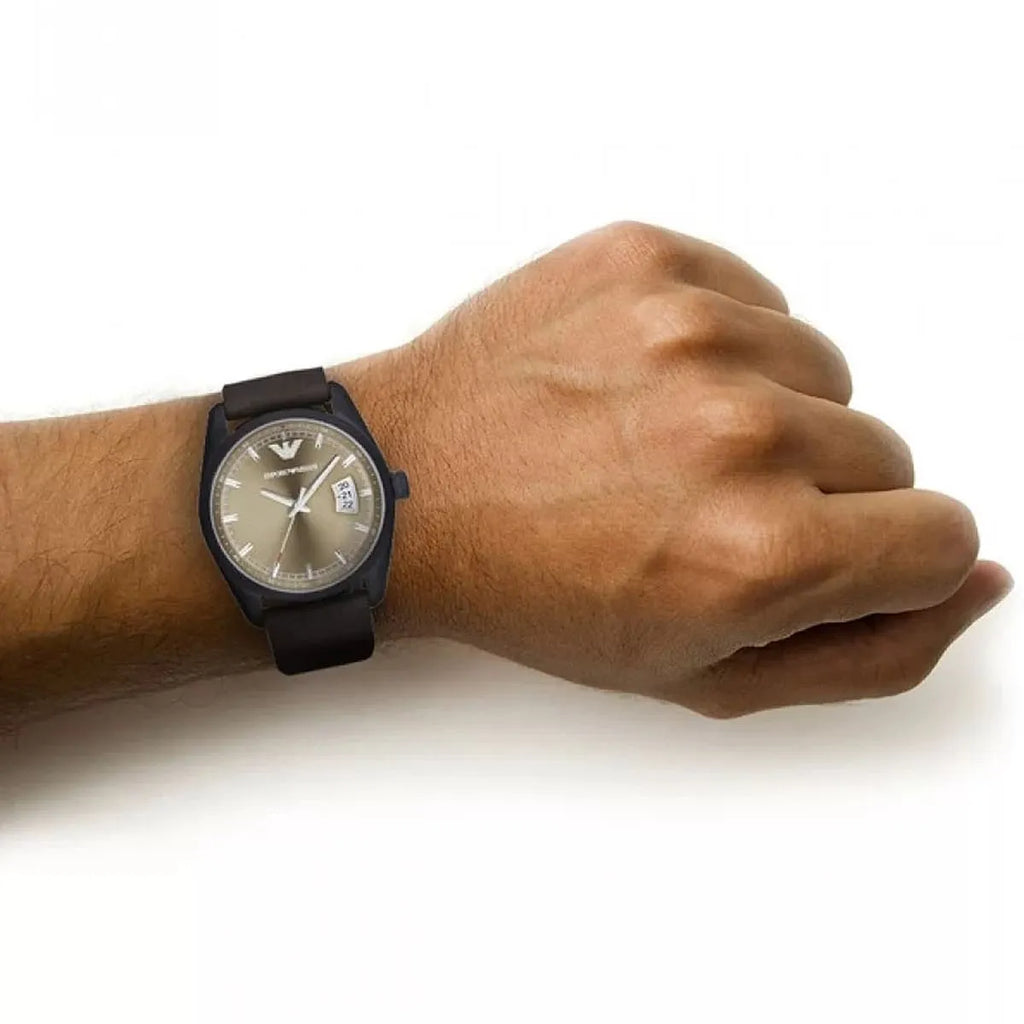 Emporio Armani Sportivo Chronograph Beige Dial Brown Leather Strap Watch For Men - AR6081 Buy Now By Emporio Armani