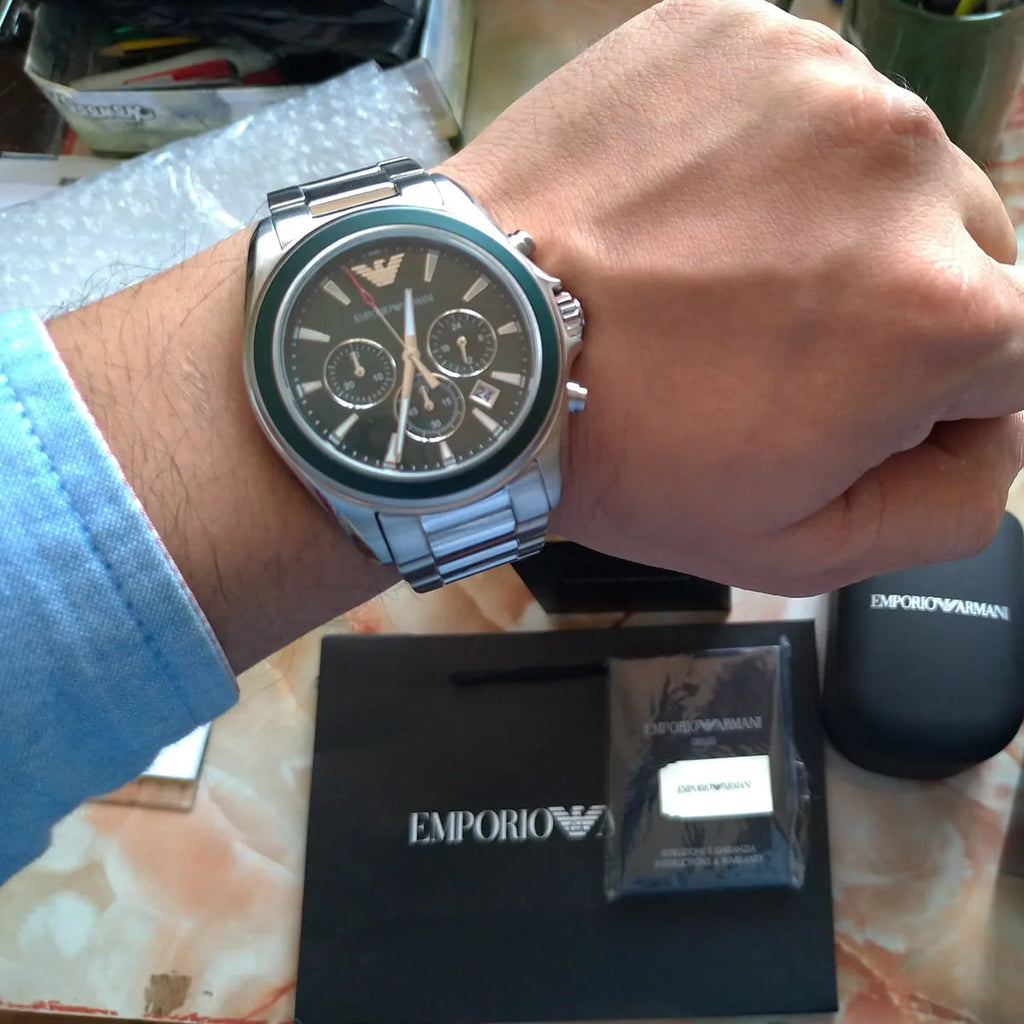 Emporio Armani Sportivo Chronograph Blue Dial Silver Steel Strap Watch For Men - AR6090 Buy Now By Emporio Armani