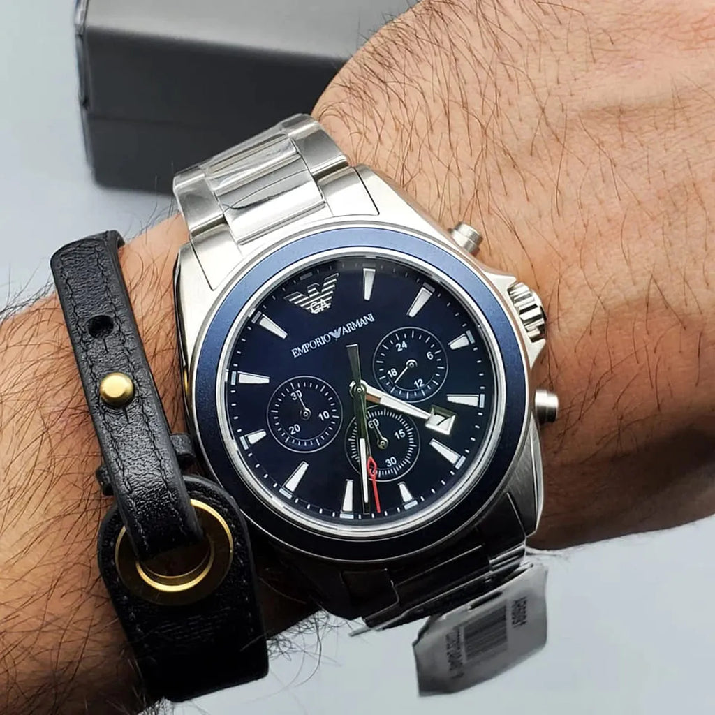 Emporio Armani Sportivo Chronograph Blue Dial Silver Steel Strap Watch For Men - AR6091 Buy Now By Emporio Armani