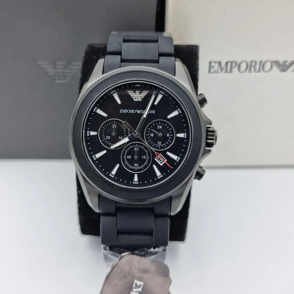 Emporio Armani Sportivo Chronograph Black Dial Black Silicone Strap Watch For Men - AR6092 Buy Now By Emporio Armani