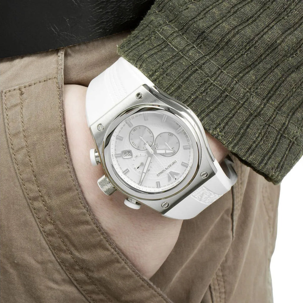 Emporio Armani Sportivo Analog Quartz White Dial White Rubber Strap Watch For Men - AR6103 Buy Now By Emporio Armani