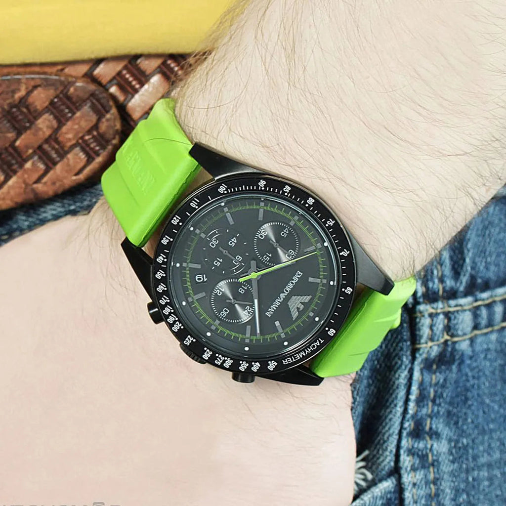 Emporio Armani Sports Analog Black Dial Green Rubber Strap Watch For Men - AR6115 Buy Now By Emporio Armani