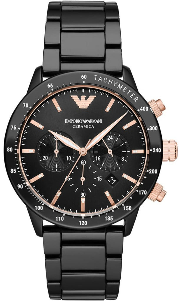 Emporio Armani Mario Ceramic Chronograph Black Dial Black Steel Strap Watch For Men - AR70002 Buy Now By Emporio Armani