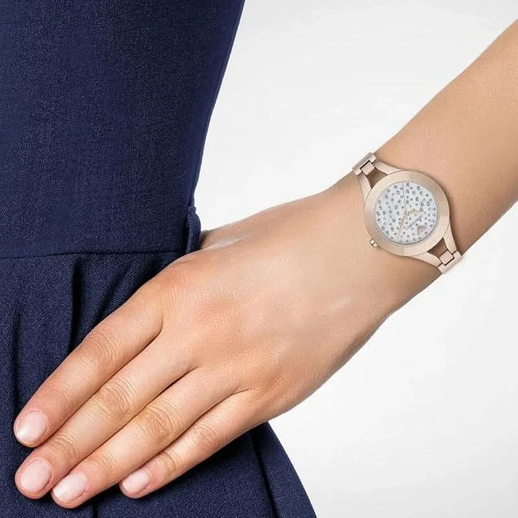 Emporio Armani Chiara Quartz Crystals White Dial Rose Gold Leather Strap Watch For Women - AR7437 Buy Now By Emporio Armani