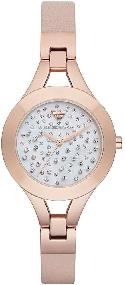 Emporio Armani Chiara Quartz Crystals White Dial Rose Gold Leather Strap Watch For Women - AR7437 Buy Now By Emporio Armani