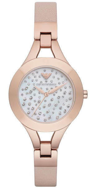 Emporio Armani Chiara Quartz Crystals White Dial Rose Gold Leather Strap Watch For Women - AR7437 Buy Now By Emporio Armani