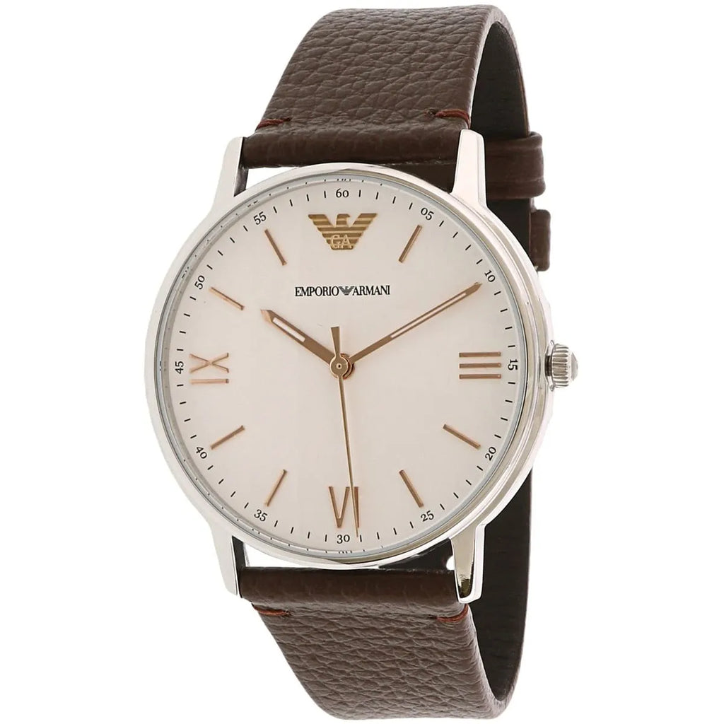 Emporio Armani Kappa Quartz White Dial Brown Leather Strap Watch For Men - AR80006 Buy Now By Emporio Armani