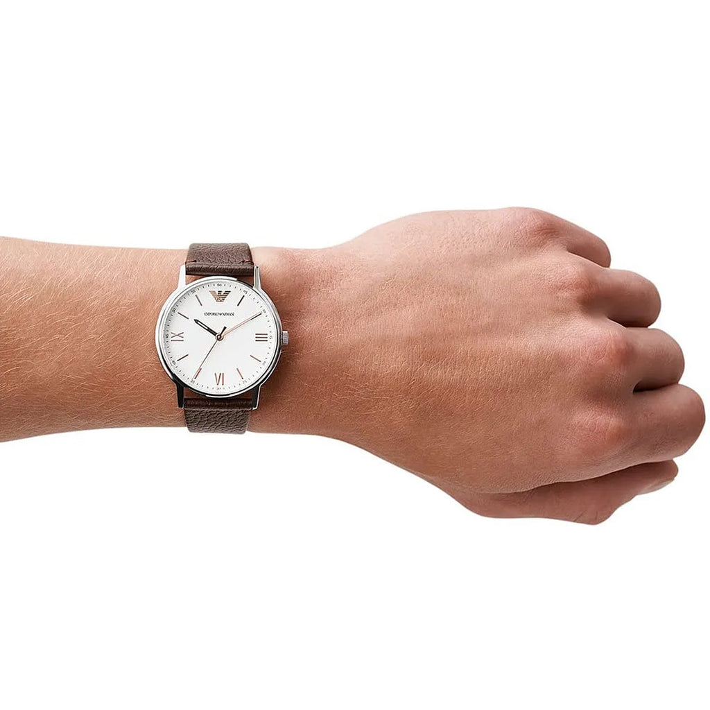 Emporio Armani Kappa Quartz White Dial Brown Leather Strap Watch For Men - AR80006 Buy Now By Emporio Armani