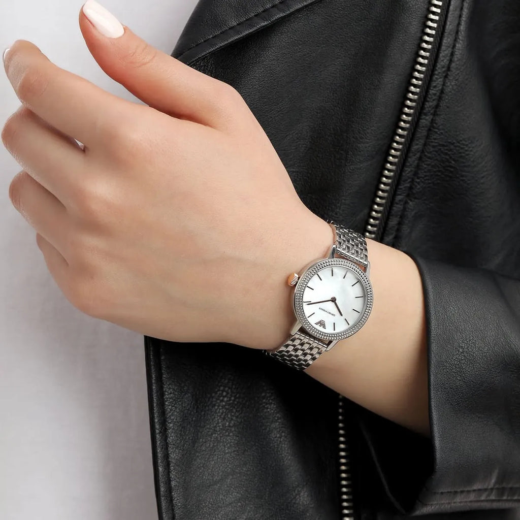 Emporio Armani Interchangeable Analog Mother of Pearl Dial Silver Steel Strap Watch For Women - AR80020 Buy Now By Emporio Armani