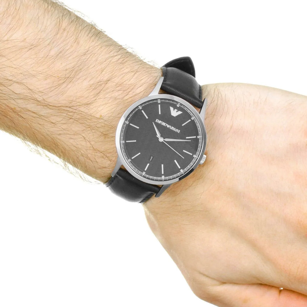 Emporio Armani Renato Analog Black Dial Black Leather Strap Watch For Men - AR8035 Buy Now By Emporio Armani
