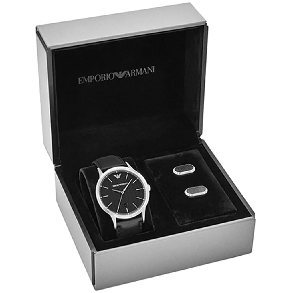 Emporio Armani Renato Analog Black Dial Black Leather Strap Watch For Men - AR8035 Buy Now By Emporio Armani