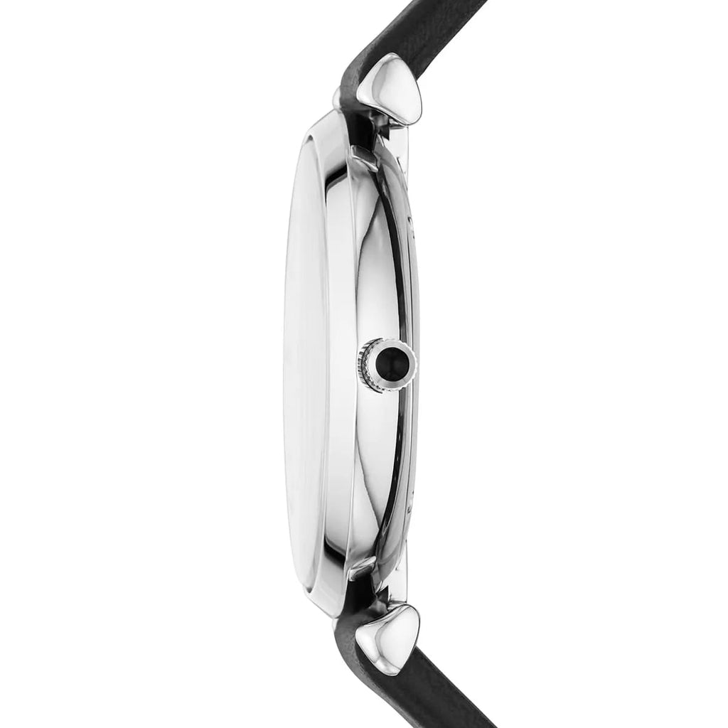 Emporio Armani Gianni T Bar Mother of Pearl Dial Black Leather Strap Watch For Women - AR90002 Buy Now By Emporio Armani