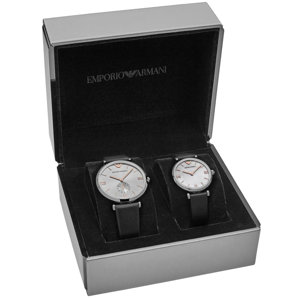 Emporio Armani Gianni T Bar Mother of Pearl Dial Black Leather Strap Watch For Women - AR90002 Buy Now By Emporio Armani