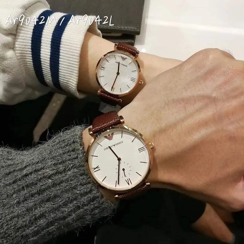 Emporio Armani Analog White Dial Brown Leather Strap Watch For Men - AR9042 Buy Now By Emporio Armani