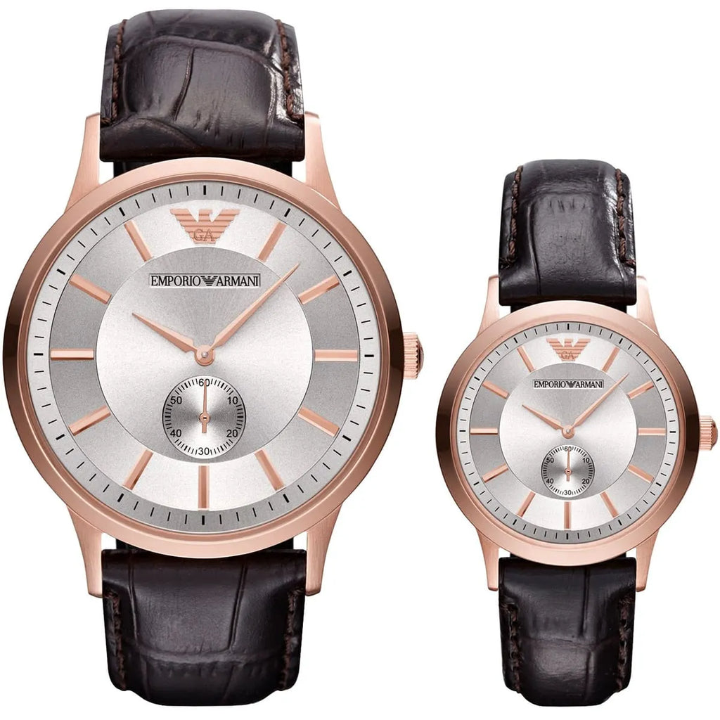 Emporio Armani Classic Analog Silver Dial Brown Leather Strap Watch For Men - AR9101 Buy Now By Emporio Armani