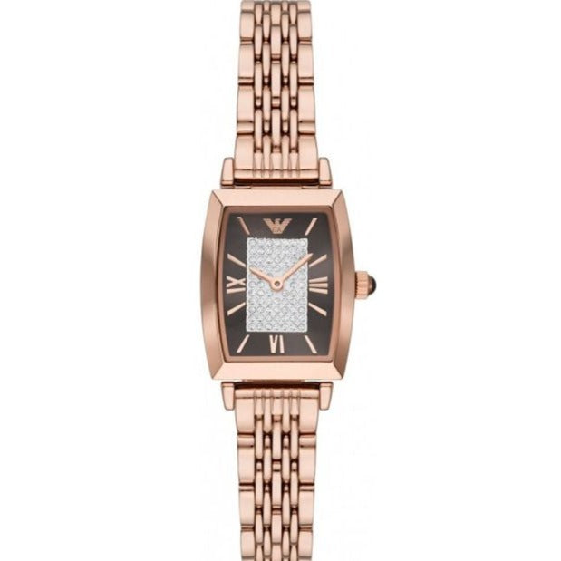 Emporio Armani Gianni T-Bar Analog Crystal Brown Dial Rose Gold Steel Strap Watch For Women - AR11407 Buy Now By Emporio Armani