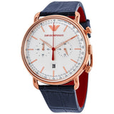 Emporio Armani Aviator Silver Dial Blue Leather Strap Watch For Men - AR11123 Buy Now By Emporio Armani