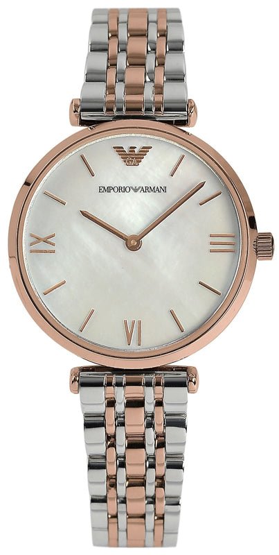 Emporio Armani T Bar Gianni Classic Mother Of Pearl Dial Two Tone Steel Strap Watch For Women - AR1683 Buy Now By Emporio Armani