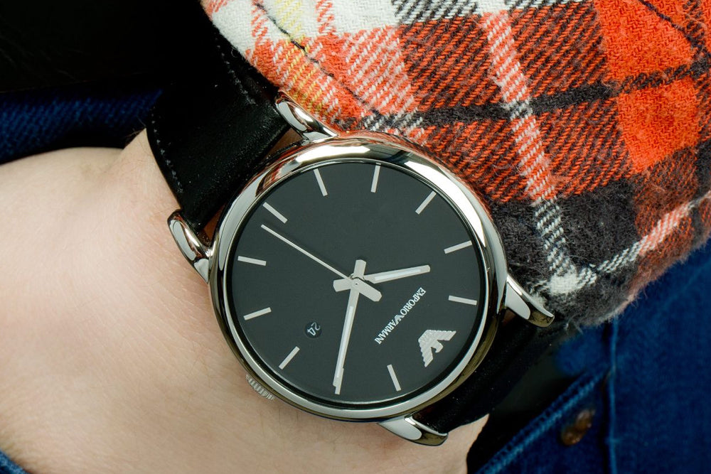 Emporio Armani Classic Quartz Black Dial Black Leather Strap Watch For Men - AR1692