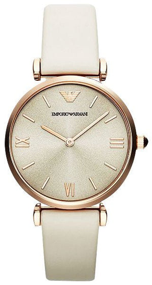 Emporio Armani Gianni T Bar Light Brown Dial White Leather Strap Watch For Women - AR1769 Buy Now By Emporio Armani