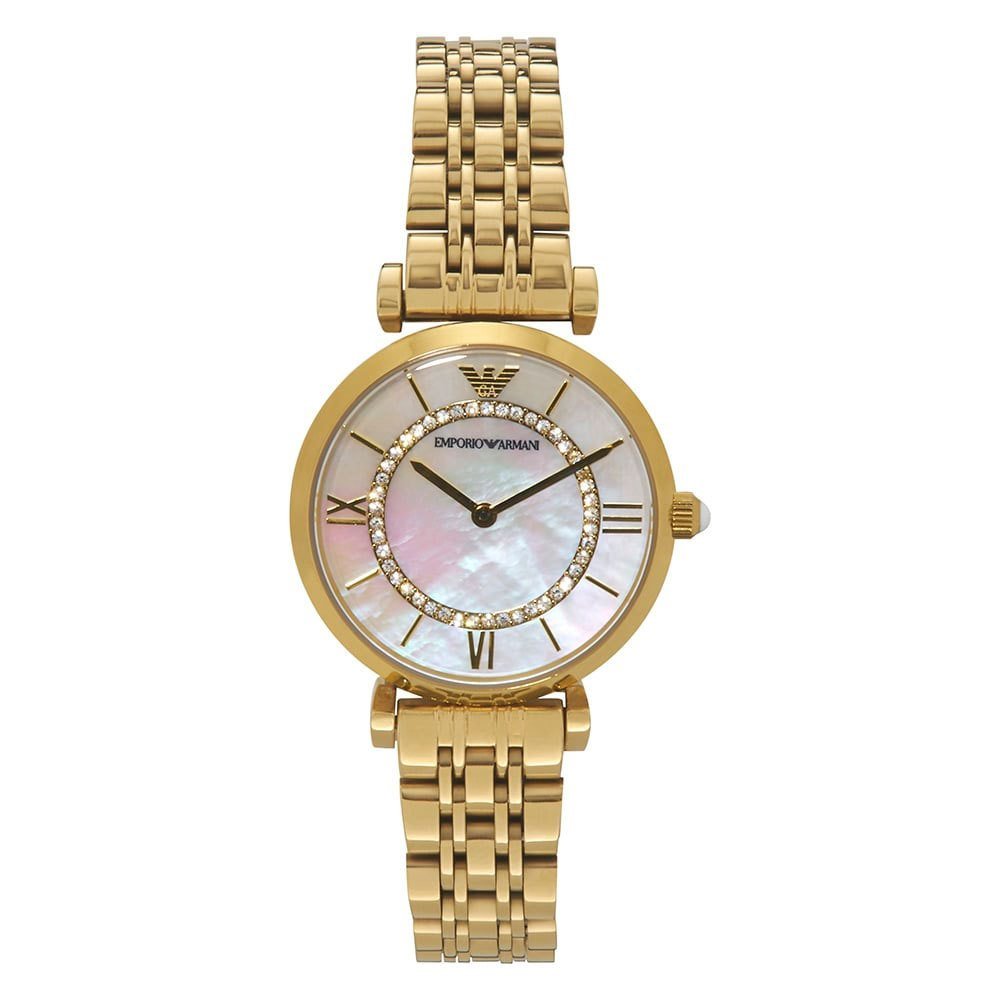 Emporio Armani Gianni T Bar White Mother of Pearl Dial Gold Steel Strap Watch For Women - AR1907 Buy Now By Emporio Armani