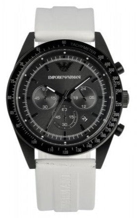 Emporio Armani Sportivo Chronograph Black Dial White Rubber Strap Watch For Men - AR6112 Buy Now By Emporio Armani