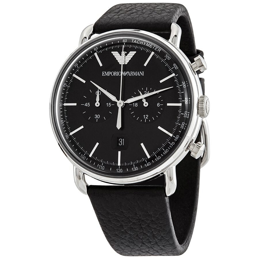 Emporio Armani Aviator Chronograph Black Dial Black Leather Strap Watch For Men - AR11143 Buy Now By Emporio Armani