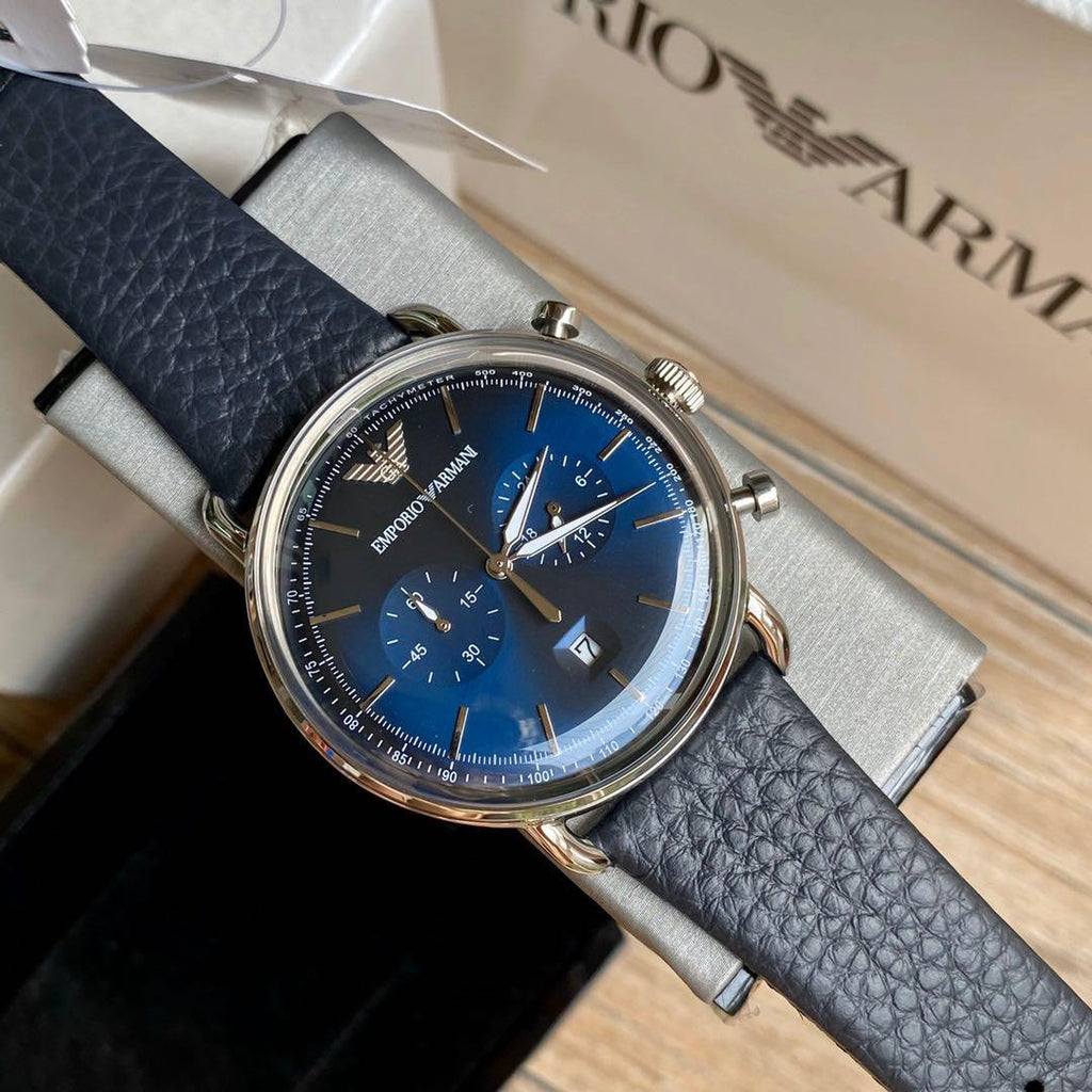 Emporio Armani Aviator Blue Dial Blue Leather Strap Watch For Men - AR11105 Buy Now By Emporio Armani