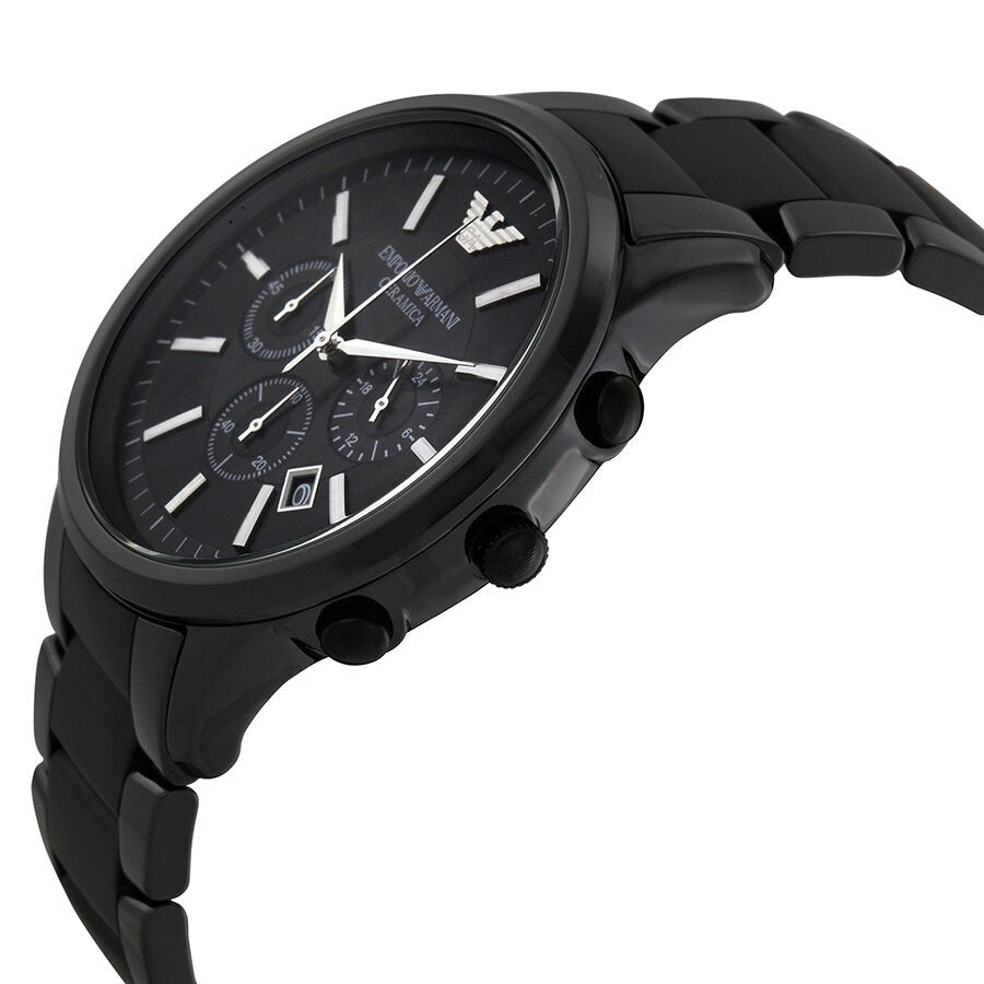 Emporio Armani Ceramica Chronograph Black Dial Black Steel Strap Watch For Men - AR1451 Buy Now By Emporio Armani