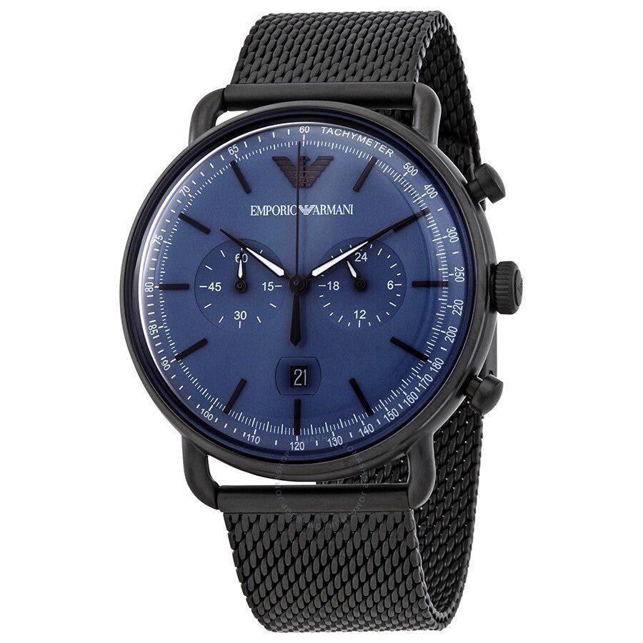 Emporio Armani Aviator Chronograph Blue Dial Black Mesh Bracelet Watch For Men - AR11201 Buy Now By Emporio Armani