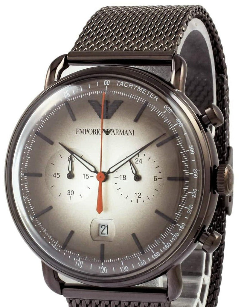 Emporio Armani Aviator Chronograph Grey Dial Brown Mesh Bracelet Watch For Men - AR11169 Buy Now By Emporio Armani