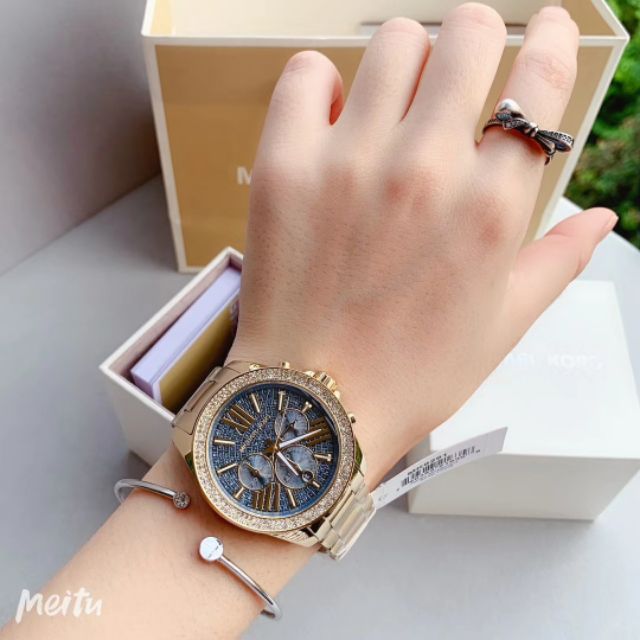 Michael Kors Wren Diamonds Blue Dial Gold Steel Strap Watch for Women - MK6291 Buy Now By Michael Kors