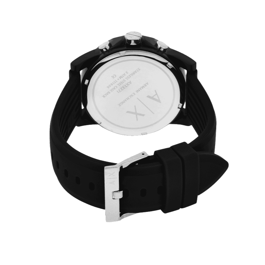 Armani Exchange Outerbanks Chronograph Black Dial Black Silicone Strap Watch For Men - AX1326 Buy Now By Armani Exchange