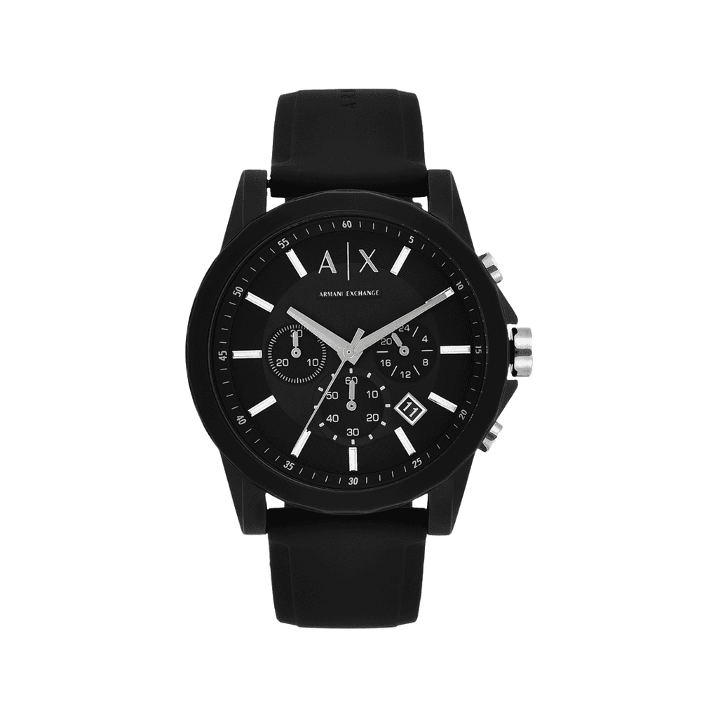 Armani Exchange Outerbanks Chronograph Black Dial Black Silicone Strap Watch For Men - AX1326 Buy Now By Armani Exchange