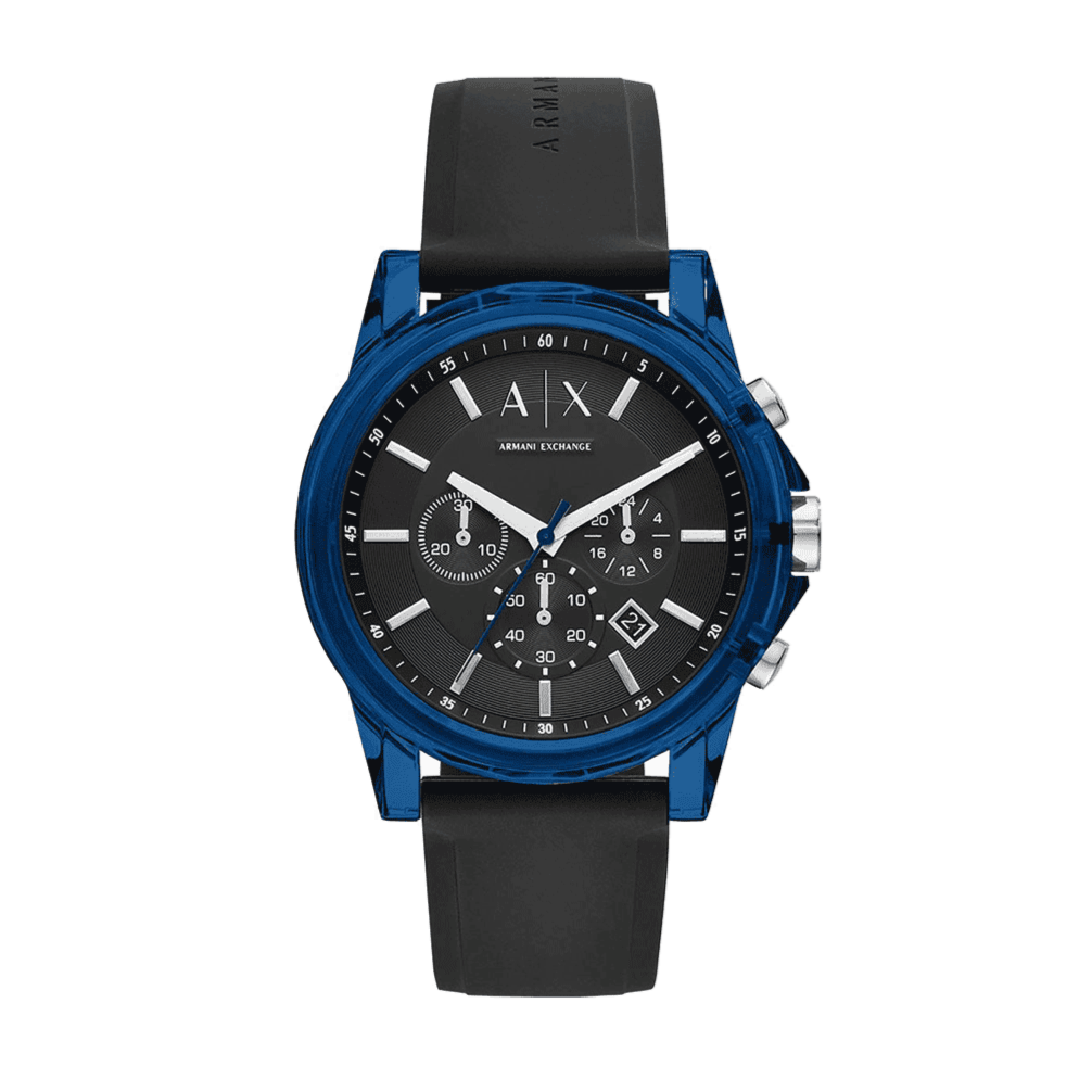 Armani Exchange Outerbanks Chronograph Black Dial Black Silicone Strap Watch For Men - AX1339 Buy Now By Armani Exchange