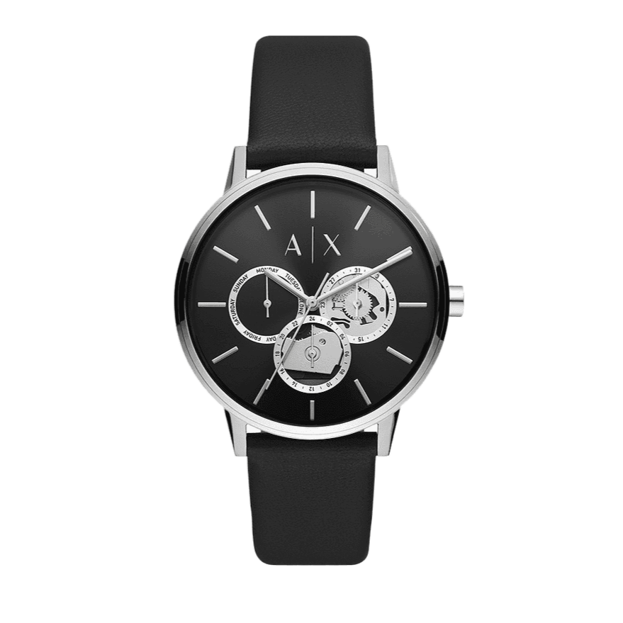 Armani Exchange Cayde Chronograph Black Dial Black Leather Strap Watch for Men - AX2745 Buy Now By Armani Exchange