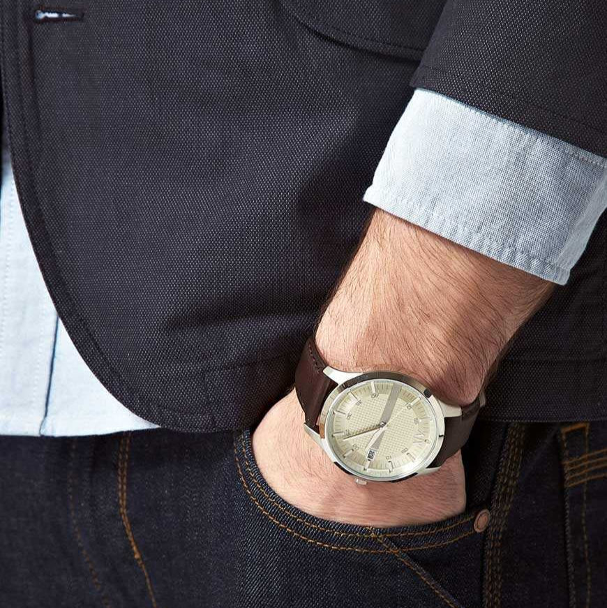 Armani Exchange Whitman Silver Dial Brown Leather Strap Watch For Men - AX2100 Buy Now By Armani Exchange