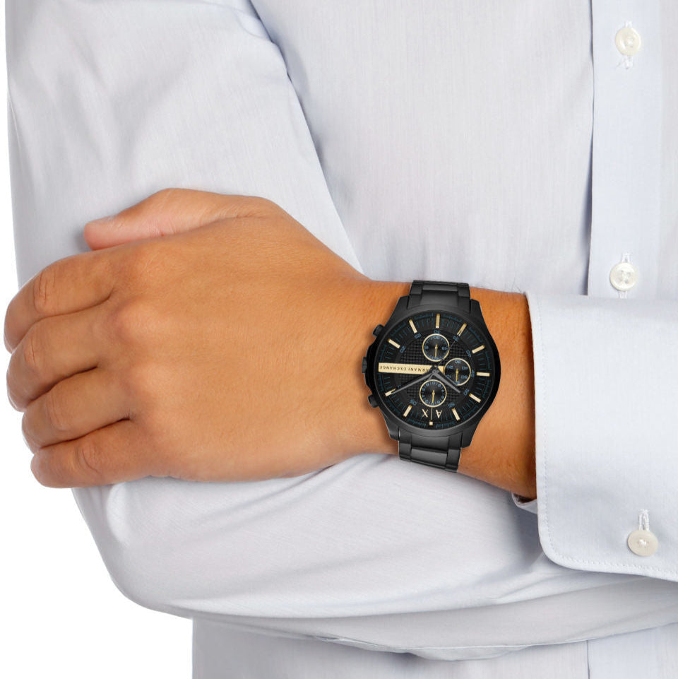 Armani Exchange Hampton Chronograph Black Dial Black Steel Strap Watch For Men - AX2164 Buy Now By Armani Exchange