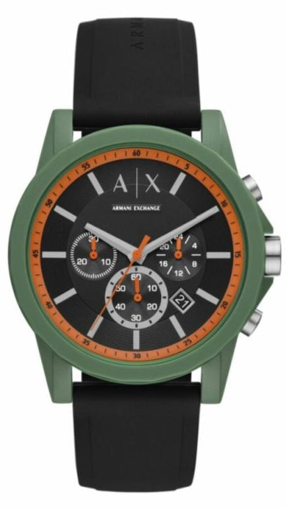 Armani Exchange Outerbanks Chronograph Black Dial Black Silicone Strap Watch For Men - AX1348 Buy Now By Armani Exchange