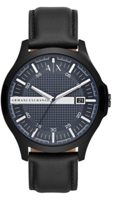 Armani Exchange Hampton Quartz Blue Dial Black Leather Strap Watch for Men - AX2411 Buy Now By Armani Exchange
