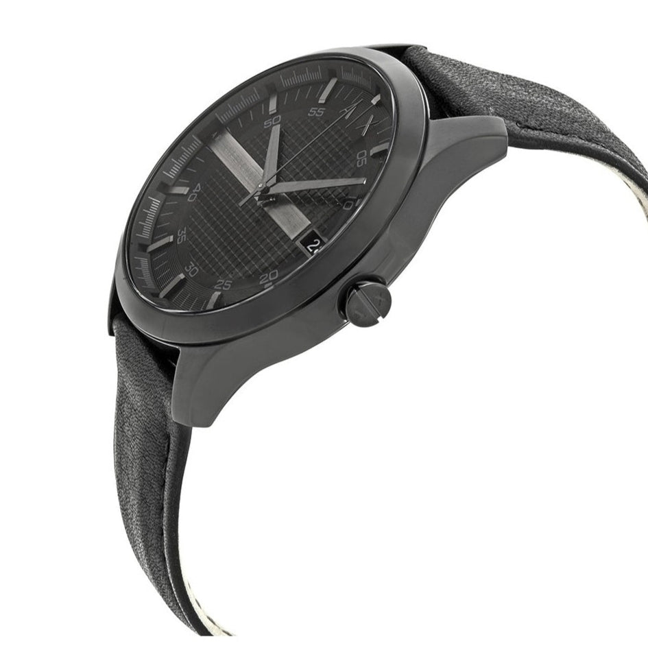 Armani Exchange Hampton Quartz Blue Dial Black Leather Strap Watch for Men - AX2411 Buy Now By Armani Exchange
