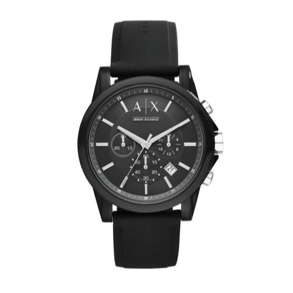 Armani Exchange Outerbanks Chronograph Black Dial Black Silicone Strap Watch For Men - AX1326 Buy Now By Armani Exchange