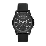 Armani Exchange Outerbanks Chronograph Black Dial Black Silicone Strap Watch For Men - AX1326 Buy Now By Armani Exchange